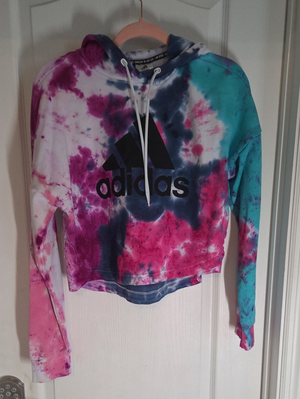 adidas Tie-Dye Cropped Hoodie - Teal, Pink & Purple
